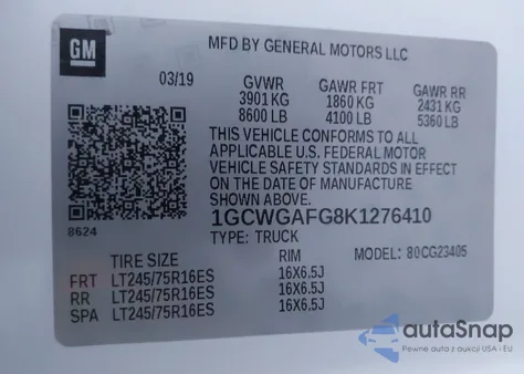 2019 Chevrolet Express 2500 Work Van из США, поврежденный, VIN 1GCWGAFG8K1276410